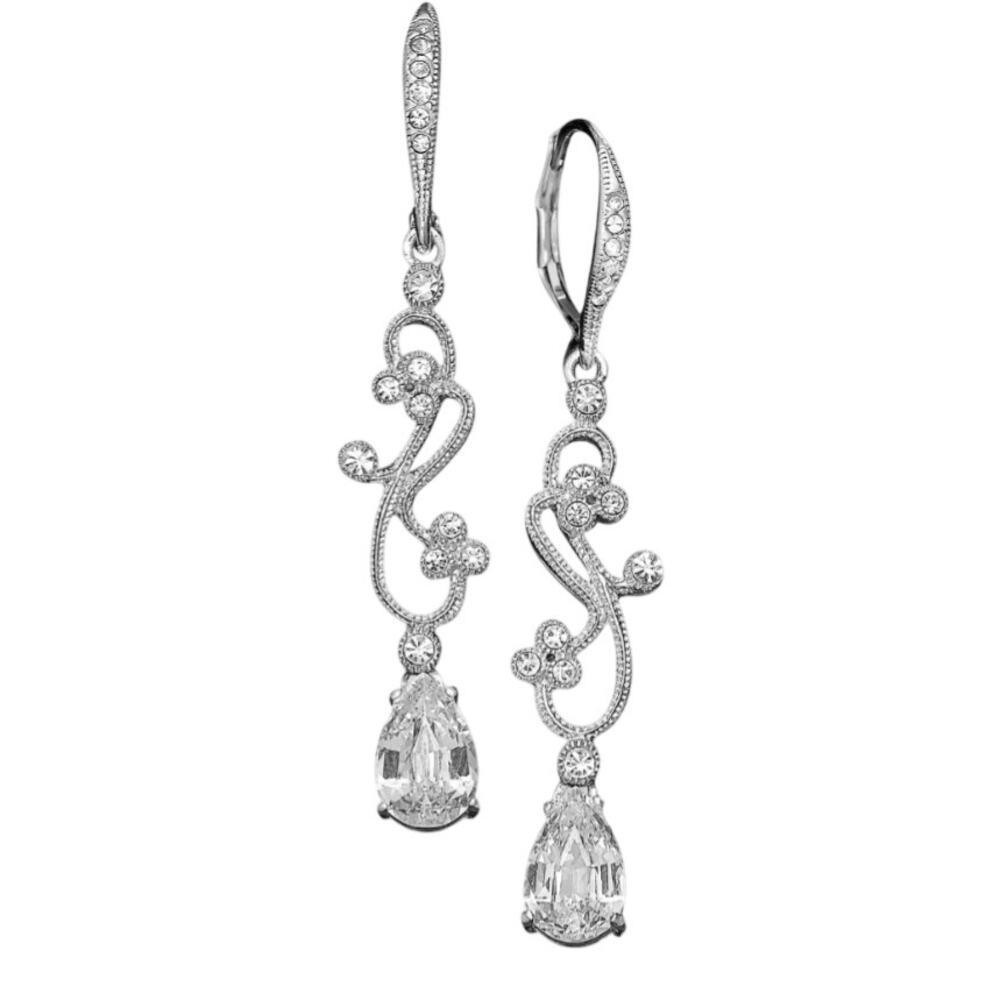 Eliot Danori Silver Crystal Accent Scroll Teardrop Drop Dangle Earrings A6-31